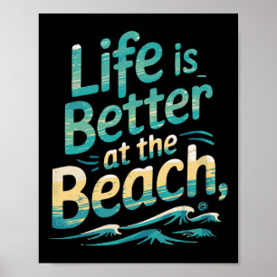 Poster A Vida É Melhor Na Praia Férias De Verão Retrô