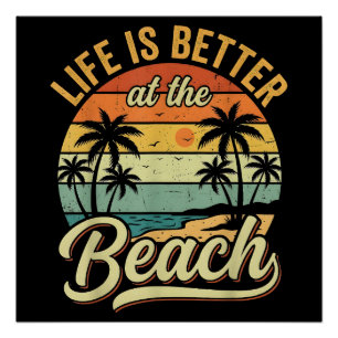 Póster A Vida é Melhor na Praia Férias de Verão Retrô