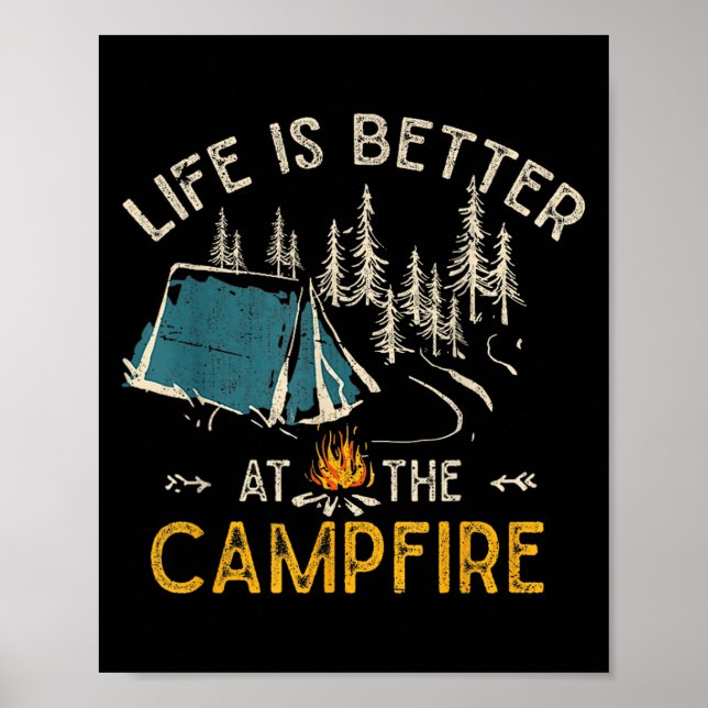 Poster A Vida é Melhor no Acampamento Divertido Camper Ac (Frente)