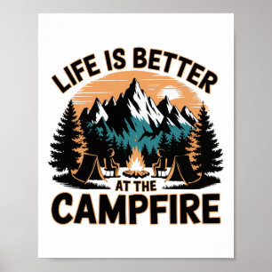 Poster A Vida É Melhor No Fogo De Acampamento Divertido C