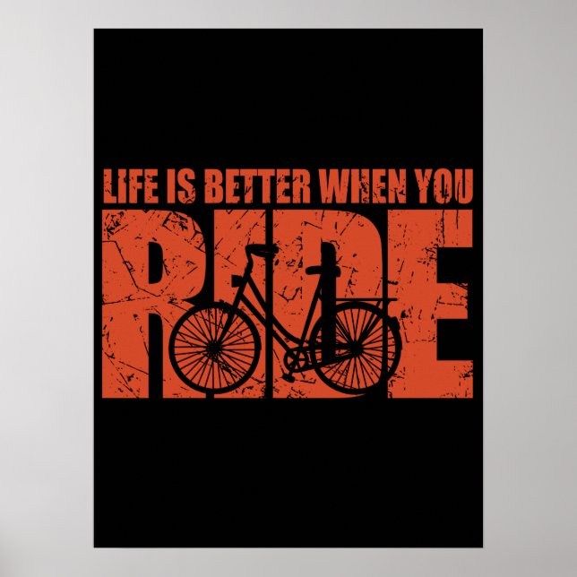 Poster A Vida É Melhor Quando Você Anda - Ciclismo (Frente)