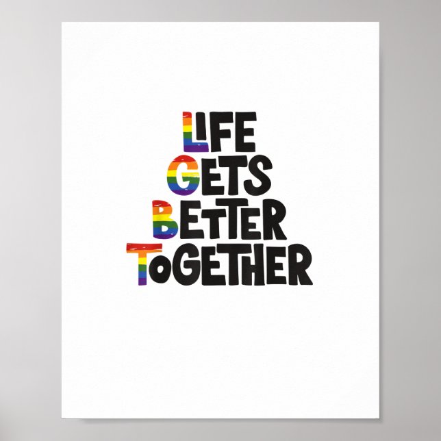 Poster A Vida Fica Melhor Juntos Cores Claras Inspiração (Frente)