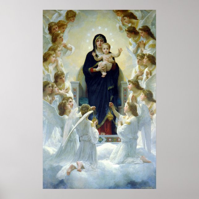 Póster A Virgem com Anjos, William Bouguereau (Frente)