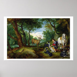 Póster A visão de St. Hubert, c.1620 (óleo no painel)