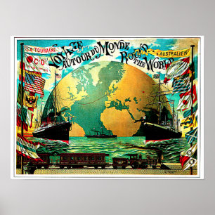 Poster À Volta Da Viagens vintage Mundial De Viagem