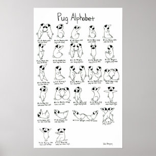 Póster A-Z do alfabeto do Pug com rima