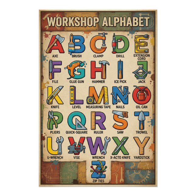 Póster A - Z Hand Tools Alphabet (Frente)