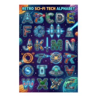 Póster A-Z Retro Scifi Alphabet