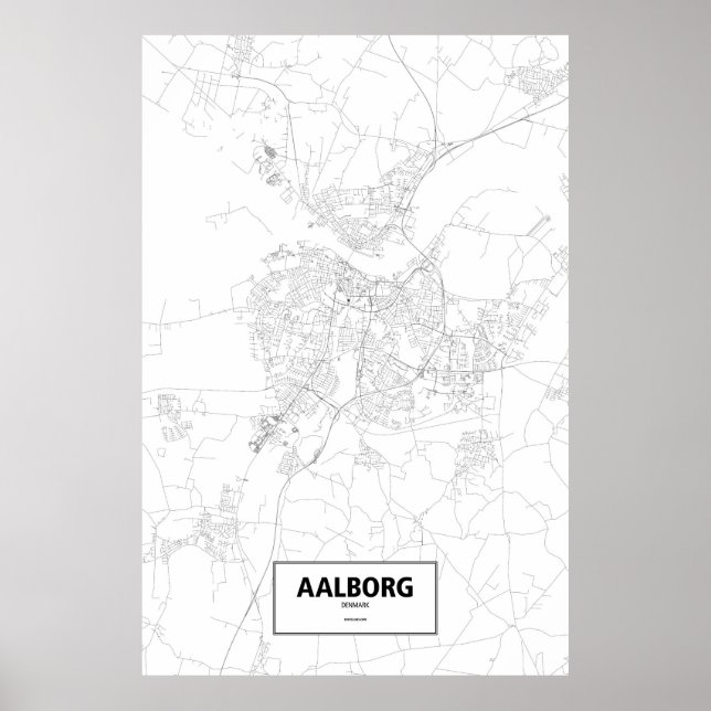 Póster Aalborg, Dinamarca (preto sobre branco) (Frente)