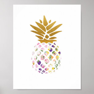 Póster Abacaxi - dourado - floral