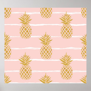 Poster Abacaxi Dourado, fundo de verão em Striped.