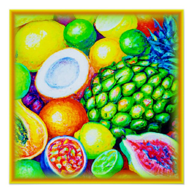 Póster Abacaxi e Frutas tropicais. Comprar Agora (Frente)