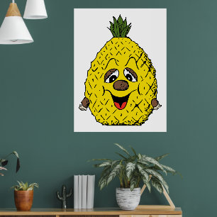 Poster Abacaxi Engraçado Desenho Animado Face Foodie, ZSS