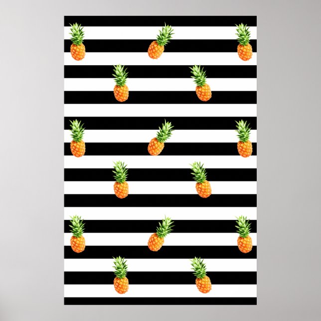 Poster Abacaxi, estampamento de listras pretas, canvas de (Frente)