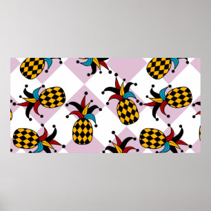 Poster Abacaxi estilizado. Chapéu e Rhombus Harlequin. M