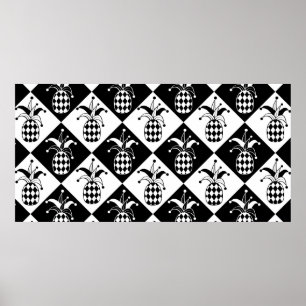 Poster Abacaxi estilizado. Chapéu e Rhombus Harlequin. Ma