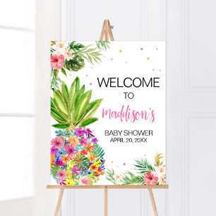 Poster Abacaxi Floral Tropical Bem-vindo