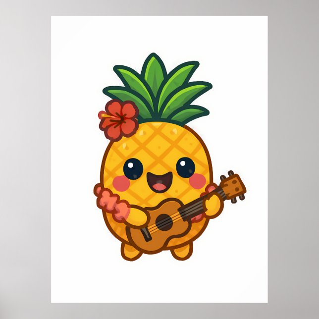 Poster Abacaxi Kawaii sorridente - Tropical (Frente)