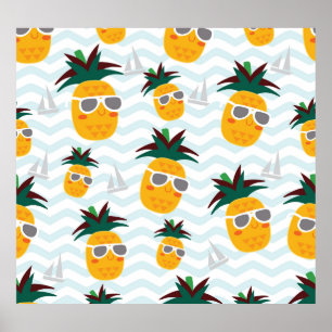 Poster Abacaxis, barco: um padrão oceânico fofo.