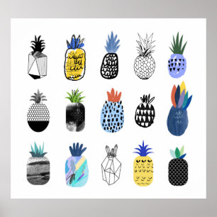 Poster Abacaxis texturizados, coleção de safras.