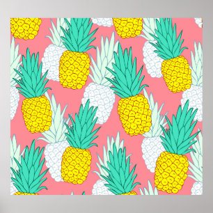 Poster Abacaxis Tropicais: Chic de Cartoon Vermelho.