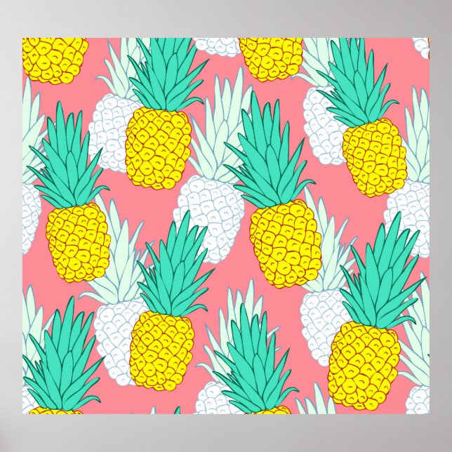 Poster Abacaxis Tropicais: Chic de Cartoon Vermelho. (Frente)