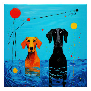 Póster Abaixo do Horizonte Azul - Cães Coloridos Surreais