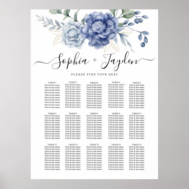 Poster Abastecimentos de Casamentos Vermelhos Azuis Elega (Frente)