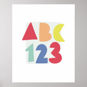 Poster ABC 123 coloridos infantis