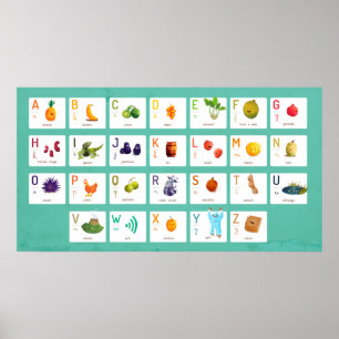 Poster ABC afixar with fruto and vegetables dentro french