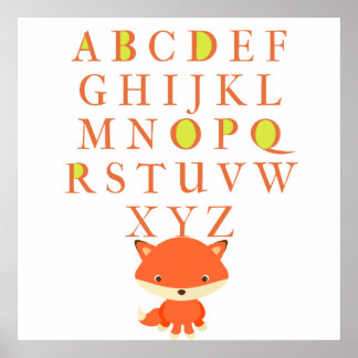 Poster ABC para crianças com raposa cúbica