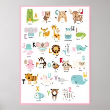 ABCs Fofos | Alfabeto Animal Moldura Rosa Colorida