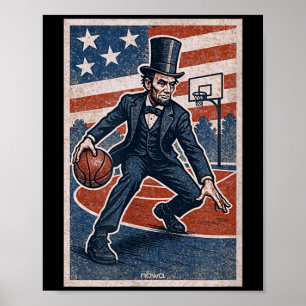 Poster Abe Lincoln Driblando - Jogador Americano de Basqu