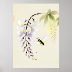 Poster Abeja de Tinta Chinesa na glicínias