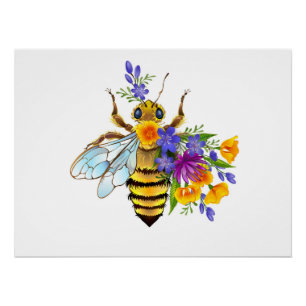 Póster Abeja flor com plantas silvestres
