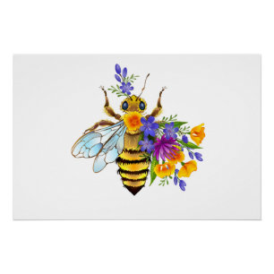 Póster Abeja flor com plantas silvestres