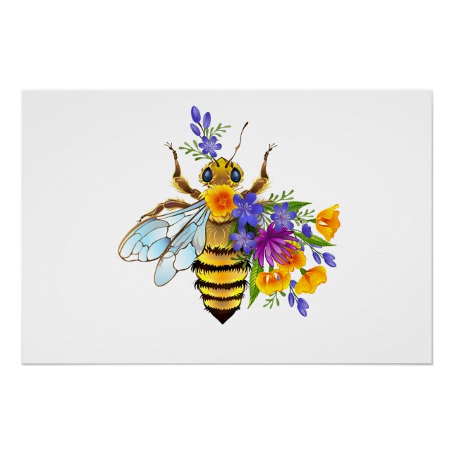 Póster Abeja flor com plantas silvestres (Frente)