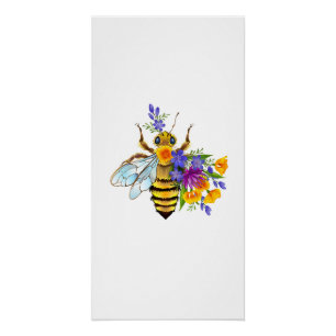 Póster Abeja flor com plantas silvestres