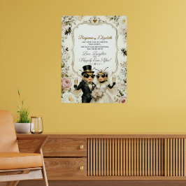 Poster Abejas melíferas adoráveis, elegante boda floral