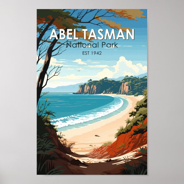 Poster Abel Tasman National Park Nova Zelândia Viagem Ret (Frente)