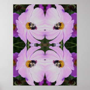 Poster Abelha-Bumble No Abstrato De Flor Do Cosmos Rosa