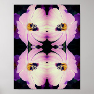 Poster Abelha-Bumble No Abstrato De Flor Do Cosmos Rosa