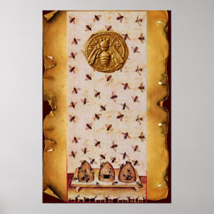 POSTER ABELHA DE MEL, APICULTURA, PARCHE DE MADEIRA