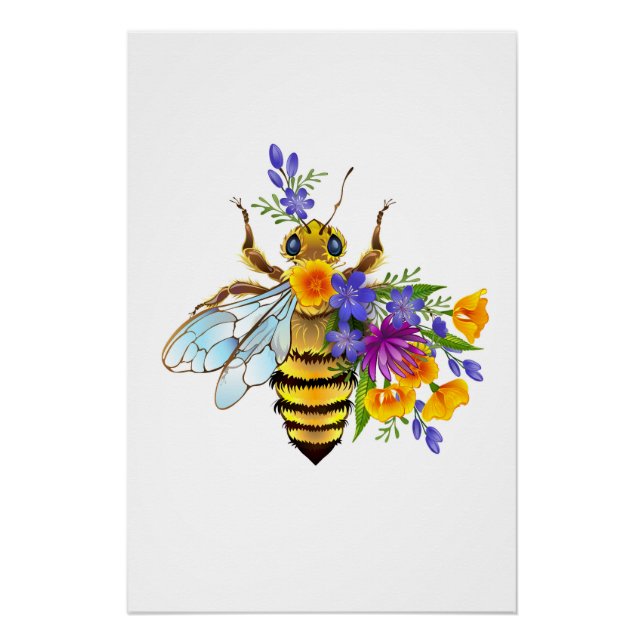 Póster Abelha flor com plantas silvestres (Frente)