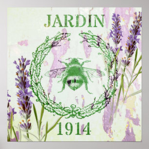 Poster abelha francesa chique rústica do vintage da