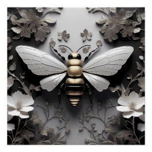 Póster Abelha-ouro sobre Canvas Floral