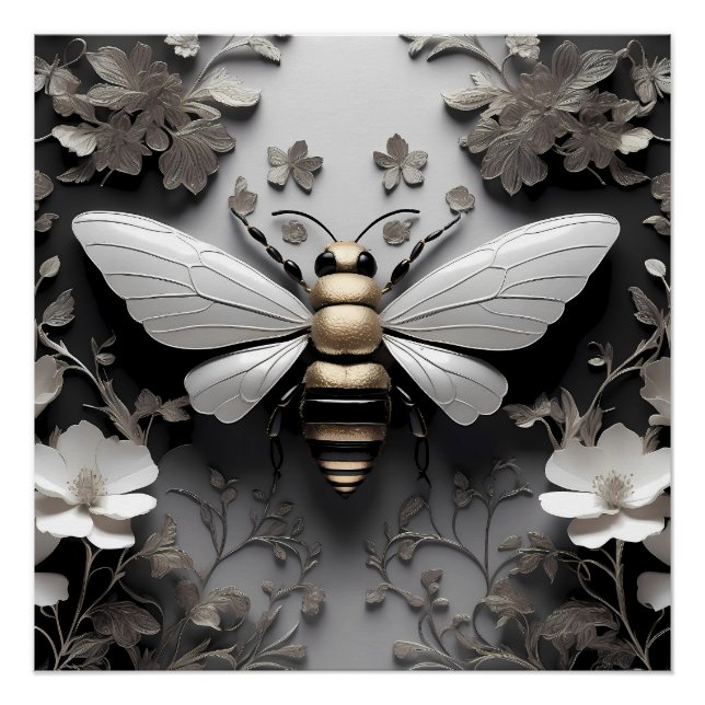 Póster Abelha-ouro sobre Canvas Floral (Frente)