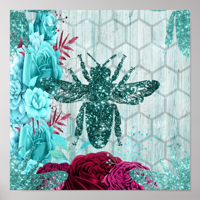 Poster Abelha Teal (Frente)
