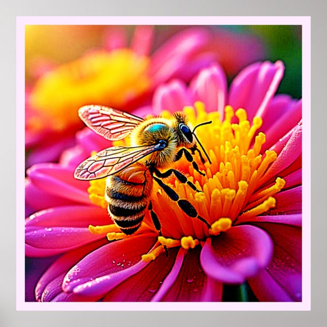 Poster Abelha Vibrante na Design de Bloom (Frente)