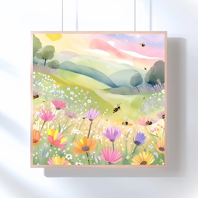 Poster Abelhas da Primavera Campos de Flores | Natureza C (Criador carregado)